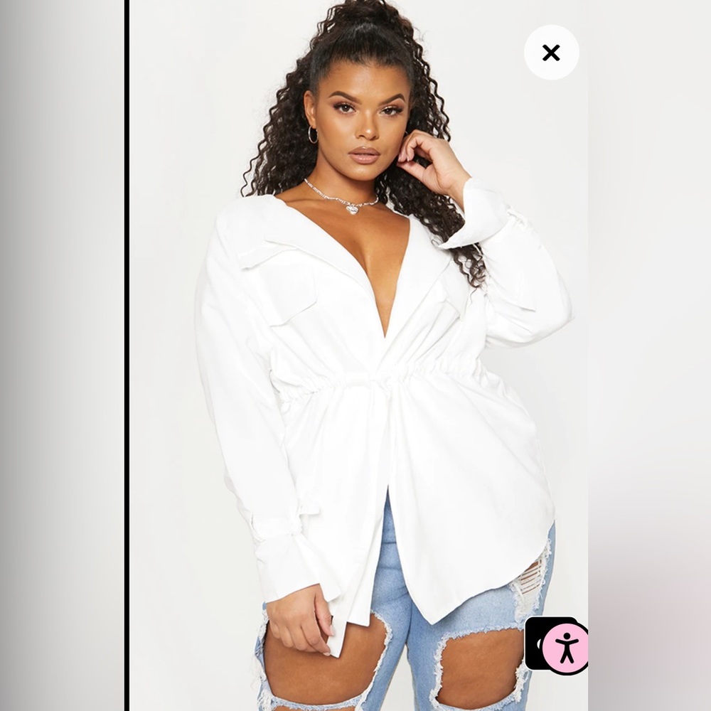 White Faux Suede Cargo
Ruched Waist Shirt